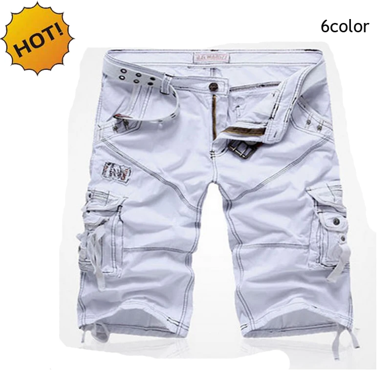 

high Quality Fashion Runway Patch Straight White Khaki Black Blue 5color Military Camo Tactical Cargo Shorts Men Plus Size29-38