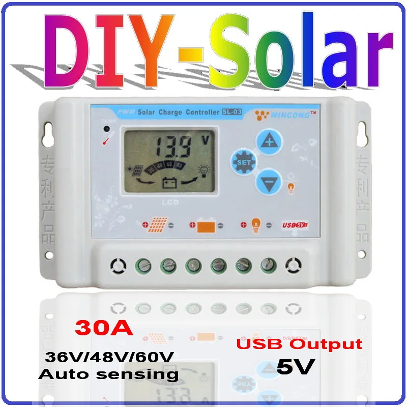 

36V/48V/60V 30A Auto sensing solar charge controller with 5V output USB and big LCD screen