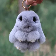 15cm Cute Real Rex Rabbit Fur Bag Backpack Pendant Mink Eyes Pluff Bunny Keychains Car Key Chain Decoration Pom Pom Keyring fashion really mink fur small rabbit pendant car key chain bag ornaments play dead rabbit type pet playmate mink fur accessories