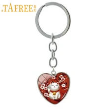 TAFREE אופנה אדום Maneki Neko keychain יפן יפני מזל החתול מזמין חתול תכשיטי מפתח שרשרת טבעת בברכה חתול מתנה H97(China)