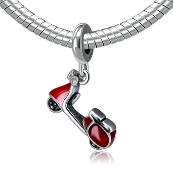 

NBSAMENG 100% 925 Sterling Silver Bead Charm Glazed Red Mini Motobike Pendant Beads Charms Fit Pandora DIY Bracelets Jewelry