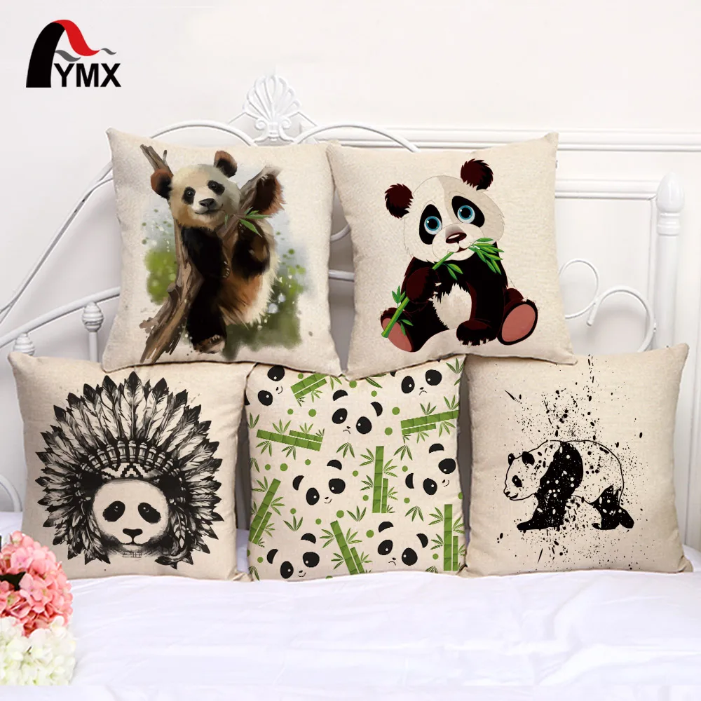 Panda Printed Cushion Cover Creative Animal Panda Cotton And Linen