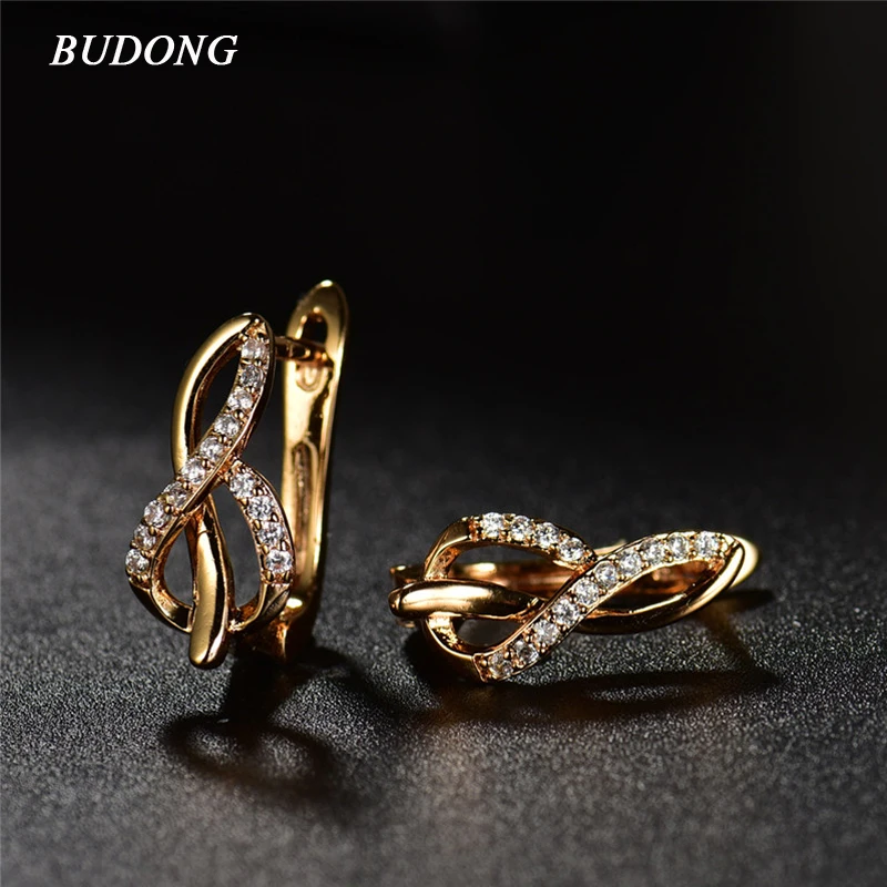 

BUDONG New arrival Fashion Hoop Earring for Women Silver/Gold Color Earrings Crystal CZ Zircon Engagement Jewelry XUE241