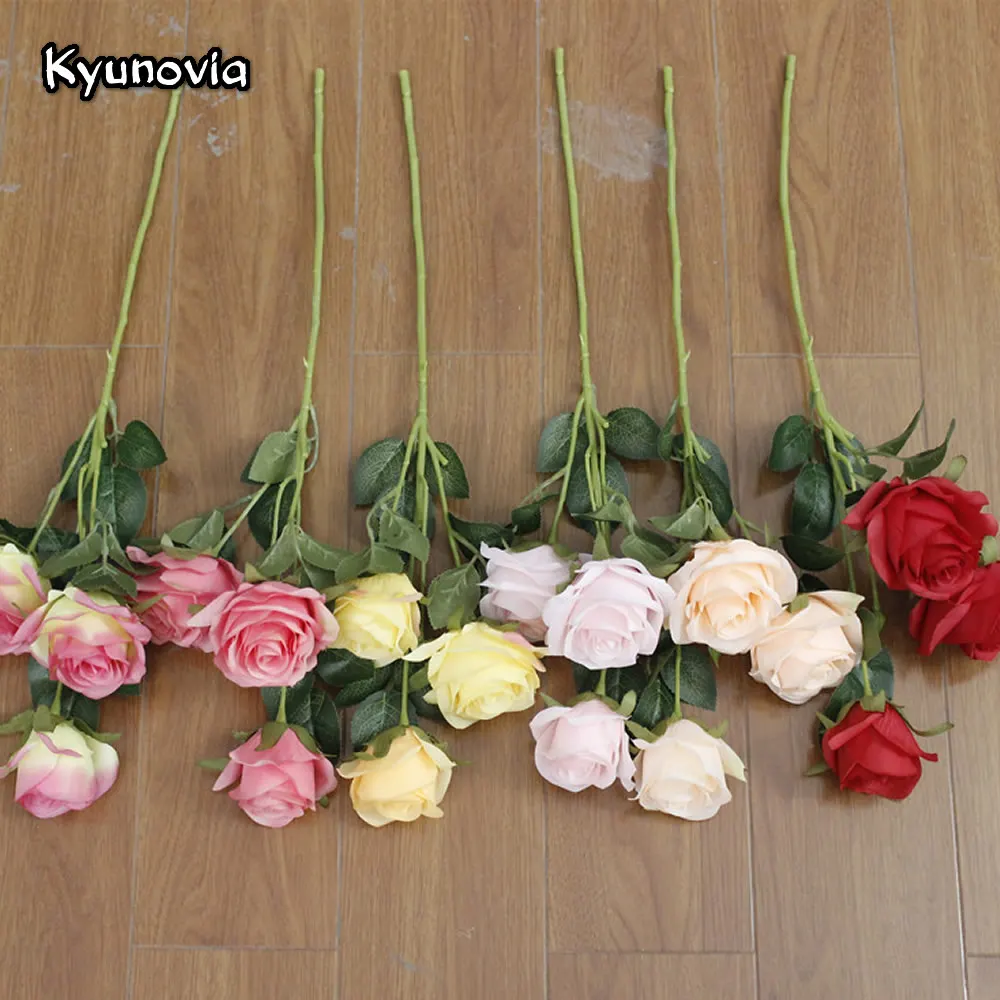 Kyunovia 3 головки Роза ветка длинный стебель искусственное свадебное украшение
