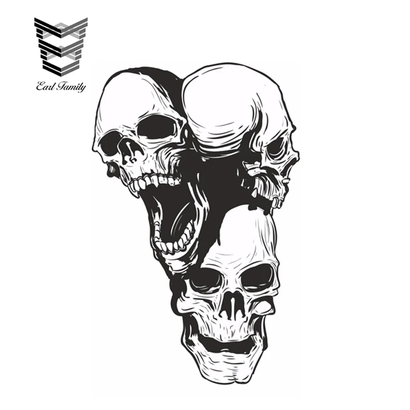 

EARLFAMILY 12cm x 7.7cm Skulls 3Headed 2x Stickers for Truck Guitar Fridge Helmet Book Locker Bumper Car Stickers