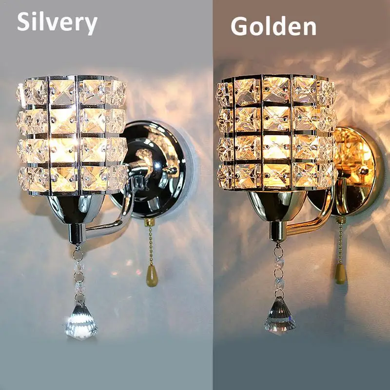 

110-220V pull chain switch crystal wall lamp lights Modern Zipper Stainless Steel Base lighting wall sconces lamparas de pared40