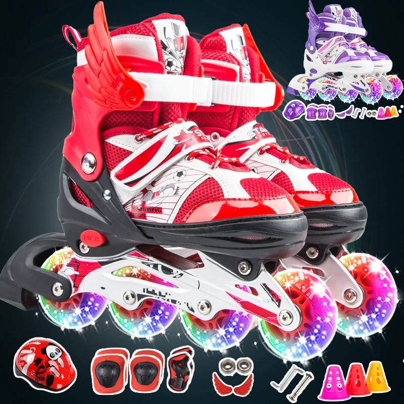 جديد بوي فتاة الأطفال حذاء تزلج بعجلات قابل للتعديل حجم وامض الأسطوانة التزلج الأحذية للأطفال