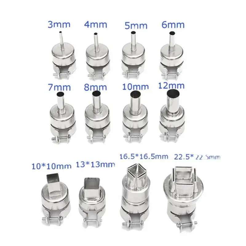 

12pcs/Set Heat Nozzle Tool Kits Heat Welding Resistant Nozzles for 850 Hot Air Soldering Station Rework Repair Tools