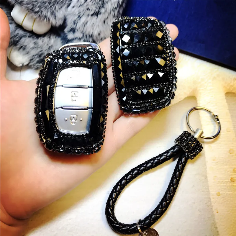 LUNASBORE Алмазный чехол для ключа автомобиля для hyundai Sonata IX35 IX25 Tucson Santafe ELANTRA чехол для ключей аксессуары для женщин Подарки - Название цвета: black
