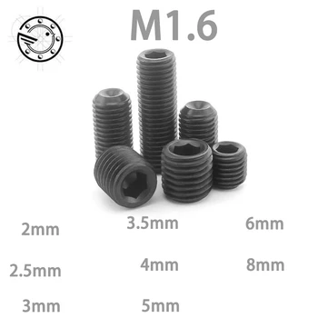 

100Pcs M1.6 DIN916 Black Carbon Steel Metric Thread Grub Screws Inner Hexagon Socket Set Screw M1.6x(2/2.5/3/3.5/4/5/6/8) mm