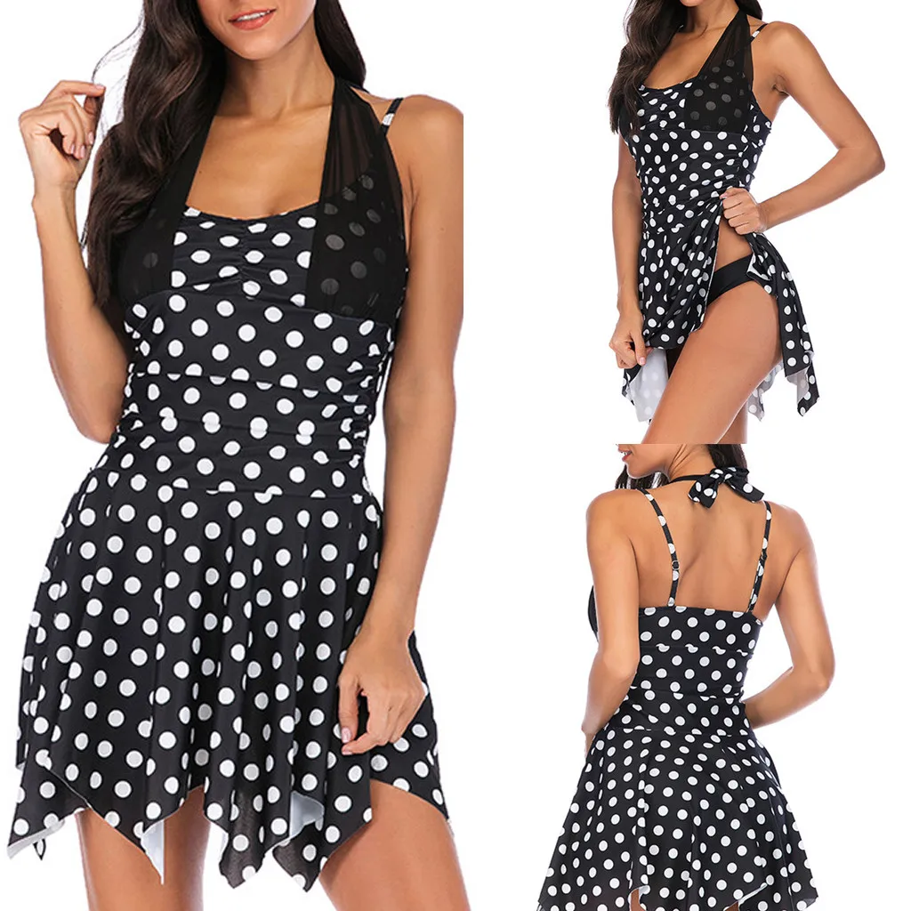 

Women's Conservative Conjoined Polka Dot Swimsuit Gathers Small Bust Bikini