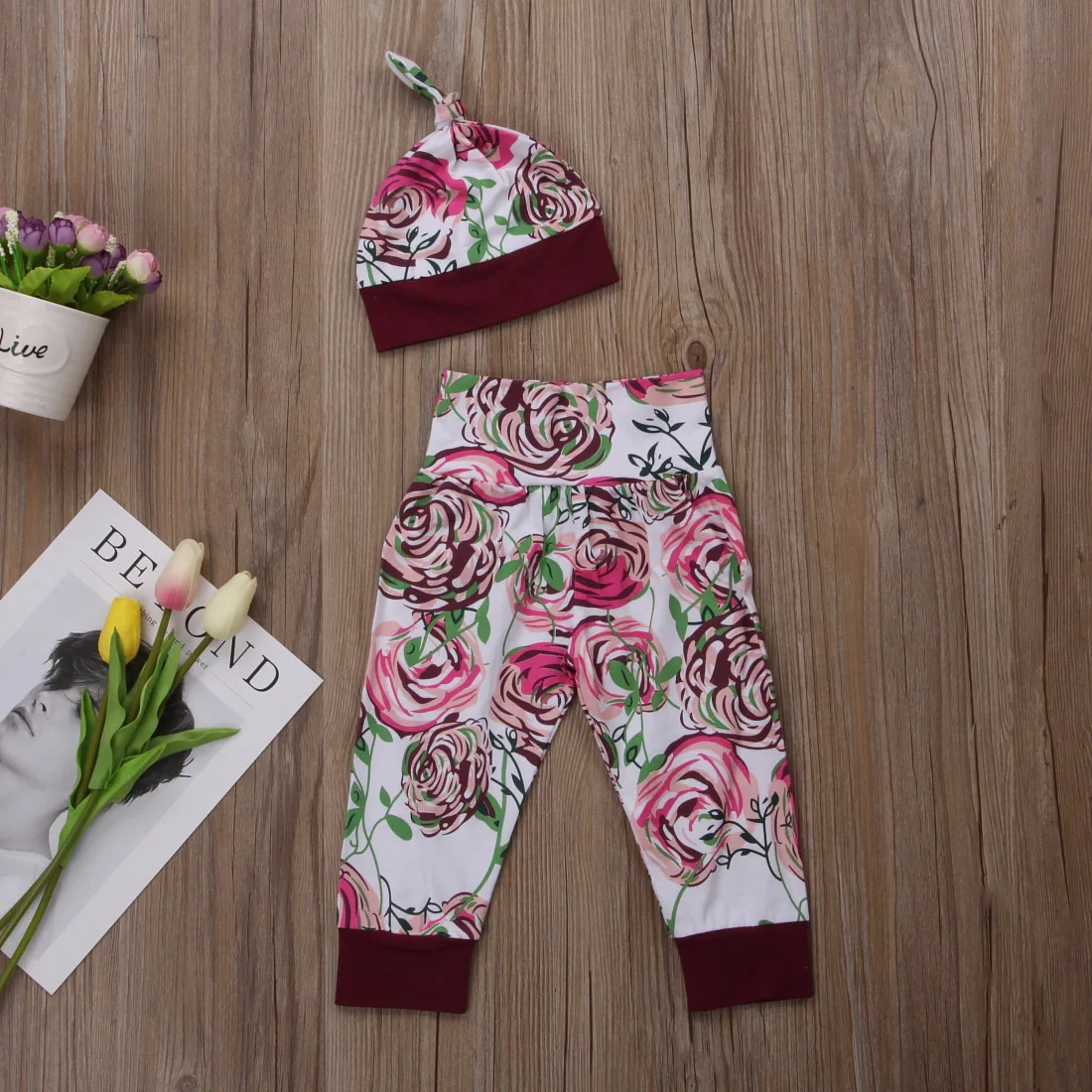 Бренд CANIS, 3 предмета, комбинезон с цветочным принтом для новорожденных девочек+ штаны с большим цветком+ милые леггинсы, комплект одежды с шапкой