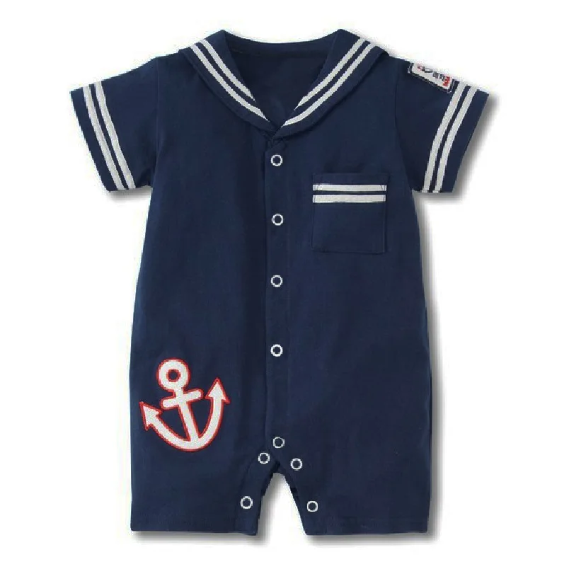 

Navy Baby Boys Shortall Collar Rompers Overalls Cute Babe One-Piece Clothes Babywear Sailor Top Quality