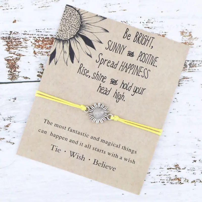 

Fashion Sunflower Wish Bracelet Wax Cotton Cord Sunflower Charm Surfing Bracelet for Women Men Summer Friendship Beach Bracelet