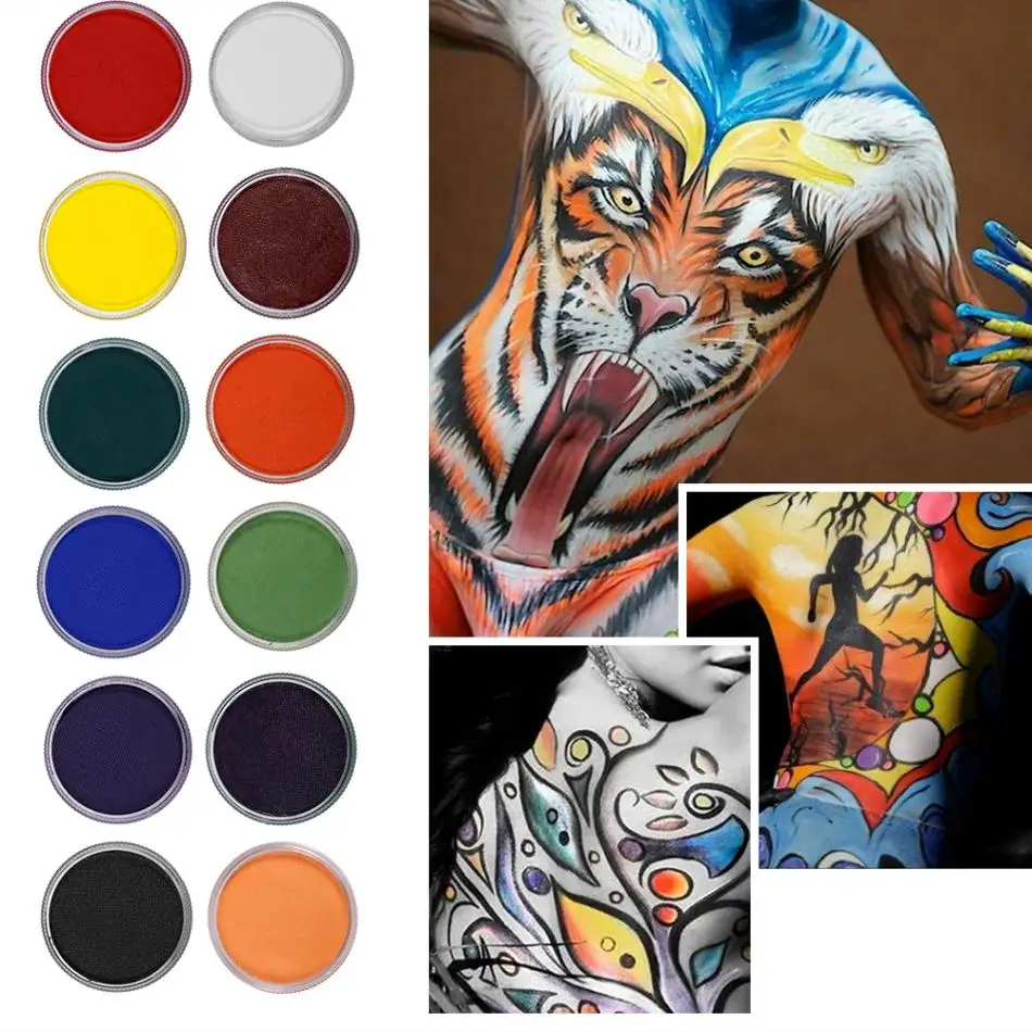 12 Colors Safe Body Painting Face Paint Flash Tattoo Halloween Party Stage Makeup Face Body