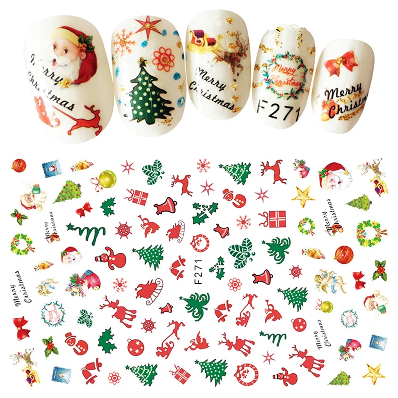 1 лист Рождественский дизайн ногтей стикер красочный милый дизайн лося 3D самоклеющиеся клейкие переводные наклейки Декор Аксессуары для детей Рождество DIY маникюр