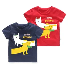 Брендовая летняя футболка для маленьких мальчиков, футболка с короткими рукавами с рисунком кота и собаки для девочек, детская одежда из чистого хлопка с надписью на день рождения, одежда для детей, От 2 до 9 лет