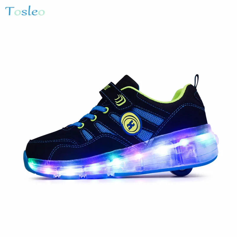 

Kids Luminous Single Wheel Shoes Black Boys Led Roller Skate Sneakers Outdoor Autumn Winter Children Shoes 28-40 Led Light Up