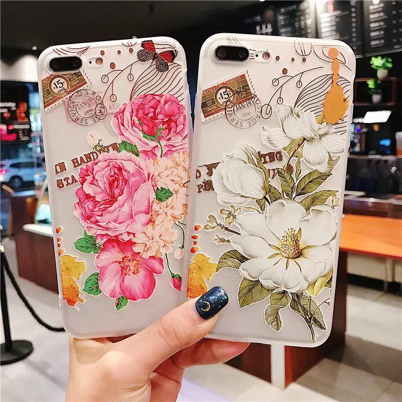 Цветок кремния мягкий чехол для iphone 6 6s 7 8 плюс 3D рельеф Пион цветочный Чехлы X XS MAX