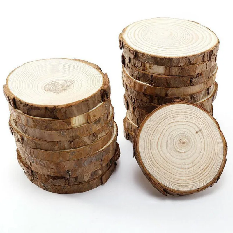 5pcs Unfinished Natural Round Wood Slices Circles With Tree Bark Log