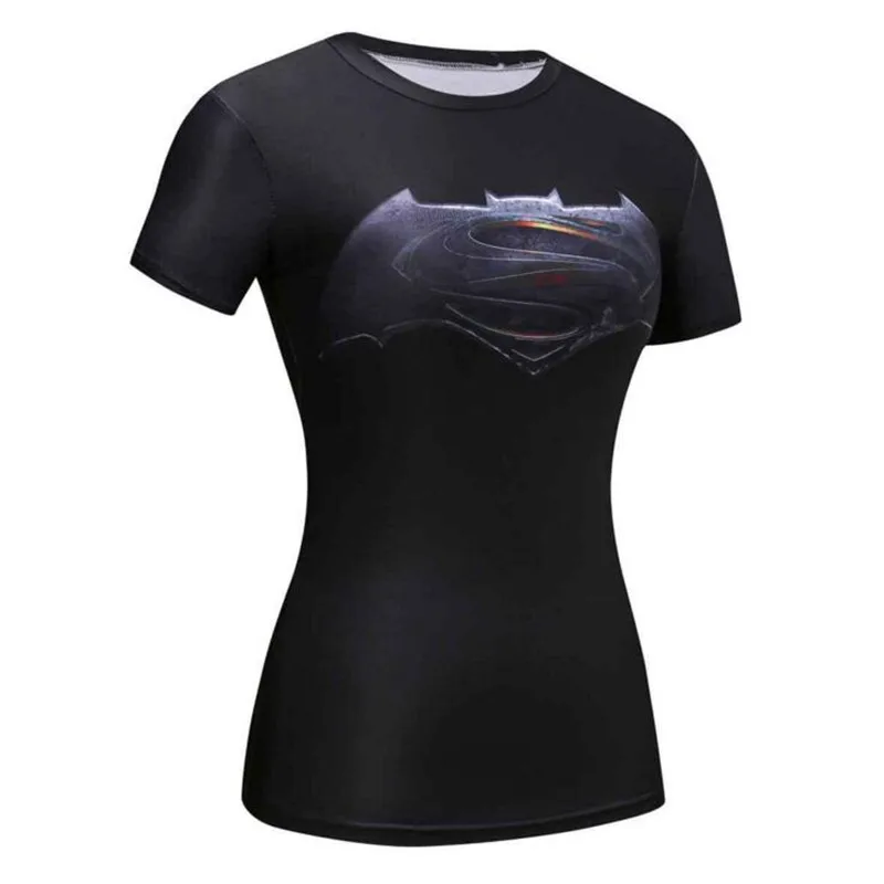 ND2  Superman Batman Compression Shirt Tshirt Women Short Sleeve Summer Tops 3d Print O-neck T Shirt Women Fitness Tee Shirt Femme