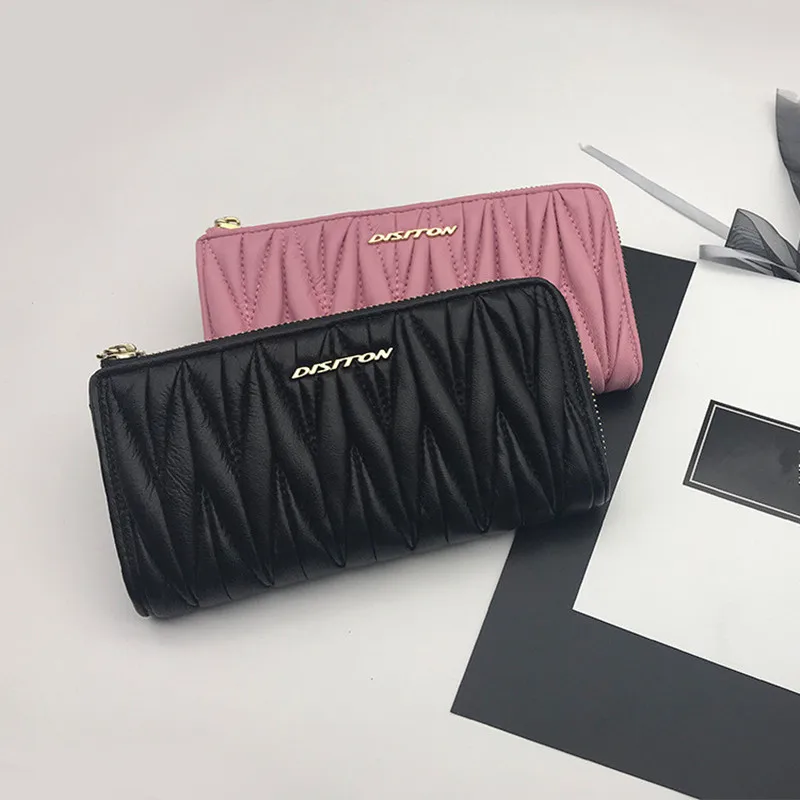

2018 Ladies Coin Money Purse Fashion Cow Leather Wallet Genuine Leather Women Card Interior Zipper Pocket Wallets Pink Clutch