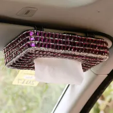 Автомобильный солнцезащитный козырек коробка для салфеток с кристаллами, покрытая стразами, для девочек, из натуральной кожи, для женщин, подвесной держатель для салфеток, автомобильные аксессуары
