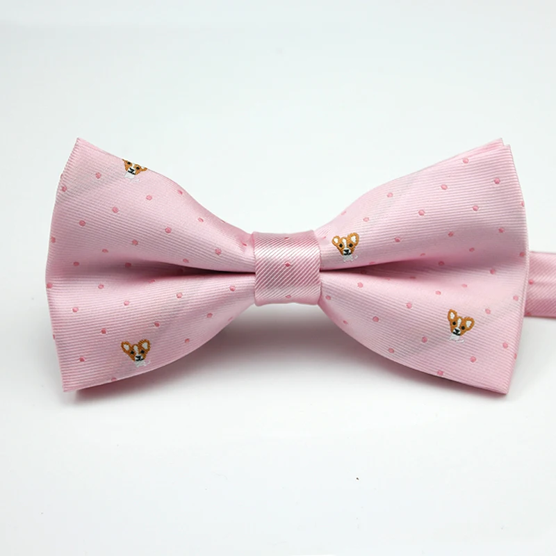 

Fashion Mens Tuxedo Bow ties Vestidos Casual Pink Little Dog Dot Pattern Bowties Butterfly Borboleta Gravata with Gift BOX
