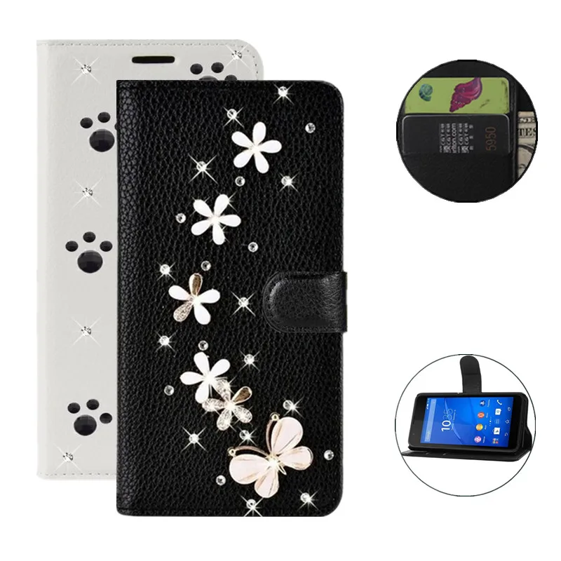 

For Sony Xperia XA XA1 plus XA2 Ultra XZ XZS XZ1 Premium XZ2 Compact XZ3 M M2 M4 Aqua M5 Wallet Bling Leather Flip Case cover