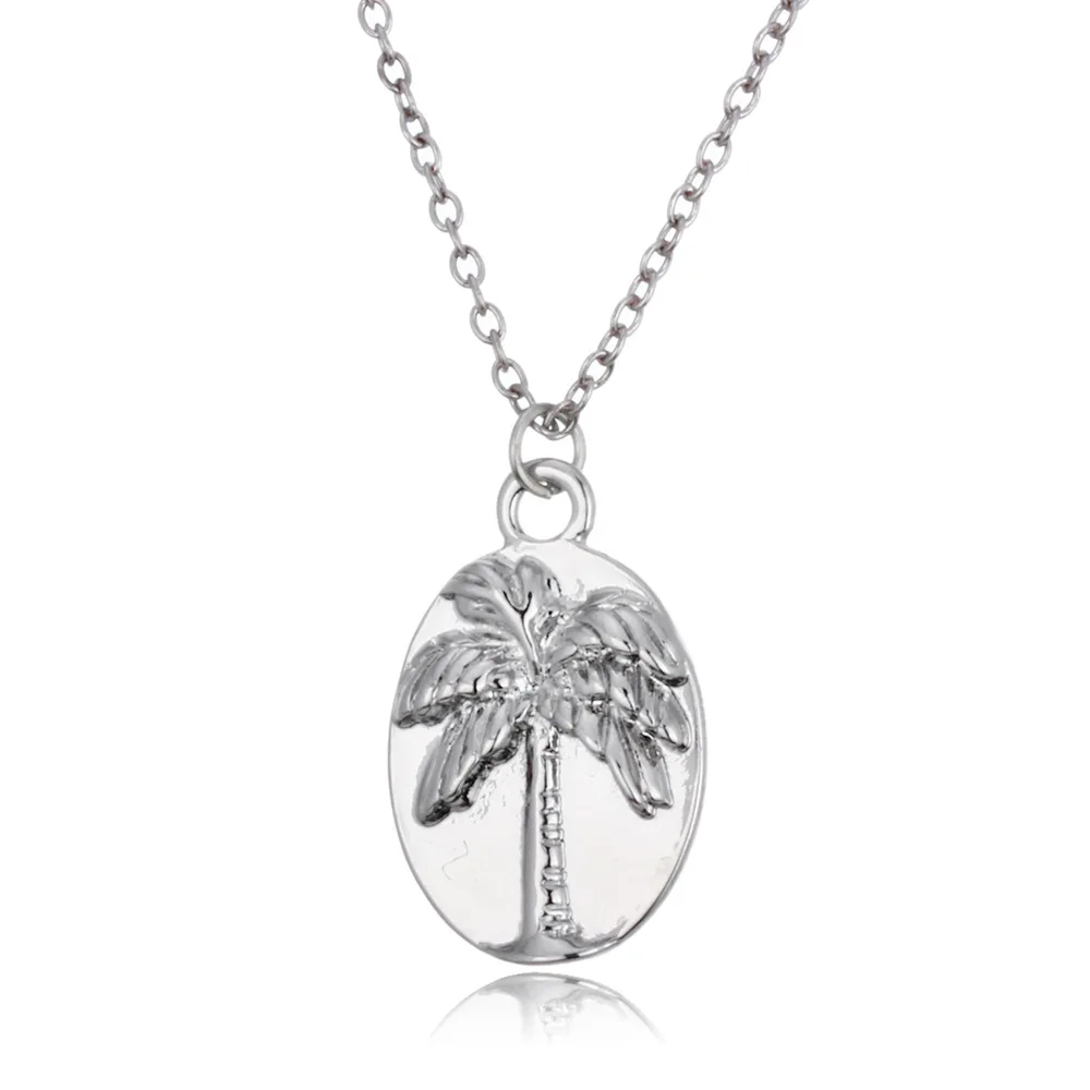 

10pcs Palm Trees Oval Disc Pendant necklace Hand Stamped Initial Necklace Engrave Bend Never Break Letter Necklace Women Jewelry