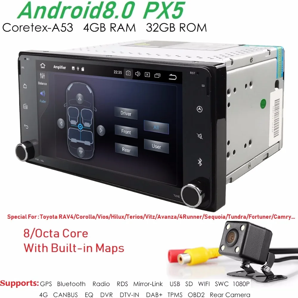 Best Newest Android 8.0 PX5 car gps for toyota corolla 2 Din Universal car radio with navigation Bluetooth Wifi car stereo gps player 1