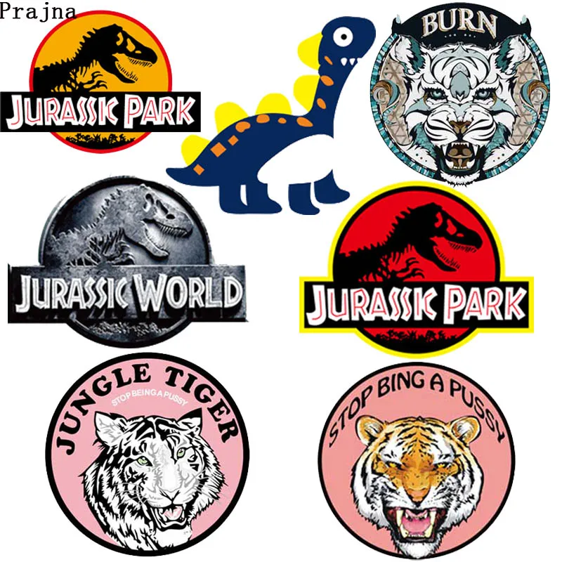 

Prajna Jurassic World Patch Applique Heat Transfer Vinyl Iron On Transfer For Clothes Sticker Fabric Patch Tiger Badge Parches