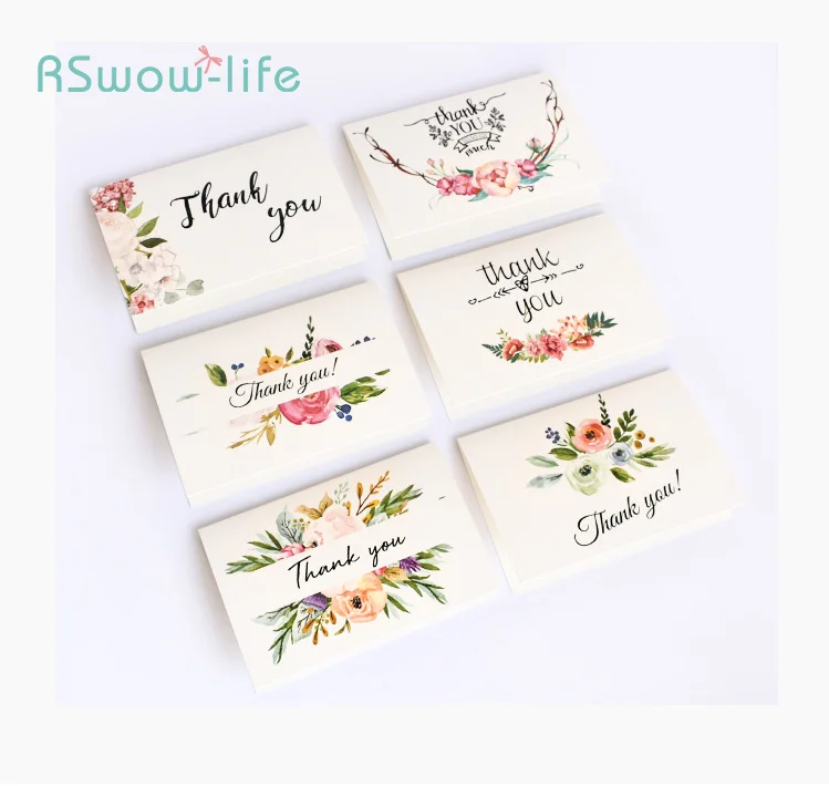 

6pcs Mid-Autumn Teacher's Day Christmas Thanksgiving Stamping Retro Simple Thanks Card with Envelopes Festival Party Supplies