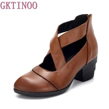 2017 Vintage Style Croix Sangles À La Main Femmes Chaussures Pompes En Cuir Véritable de Haute Talons Bout Pointu Chaussures