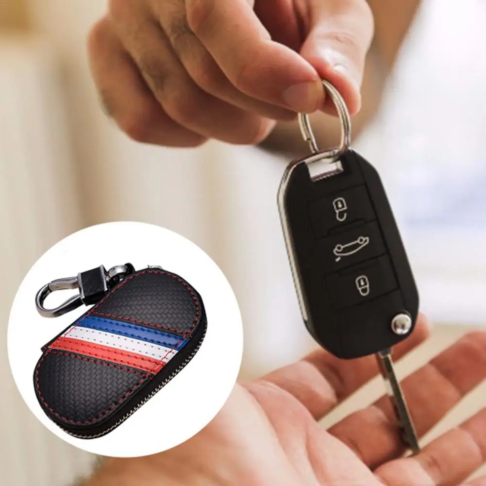 

Carbon Fiber Three Color Flag Striped Key Case Key Bag