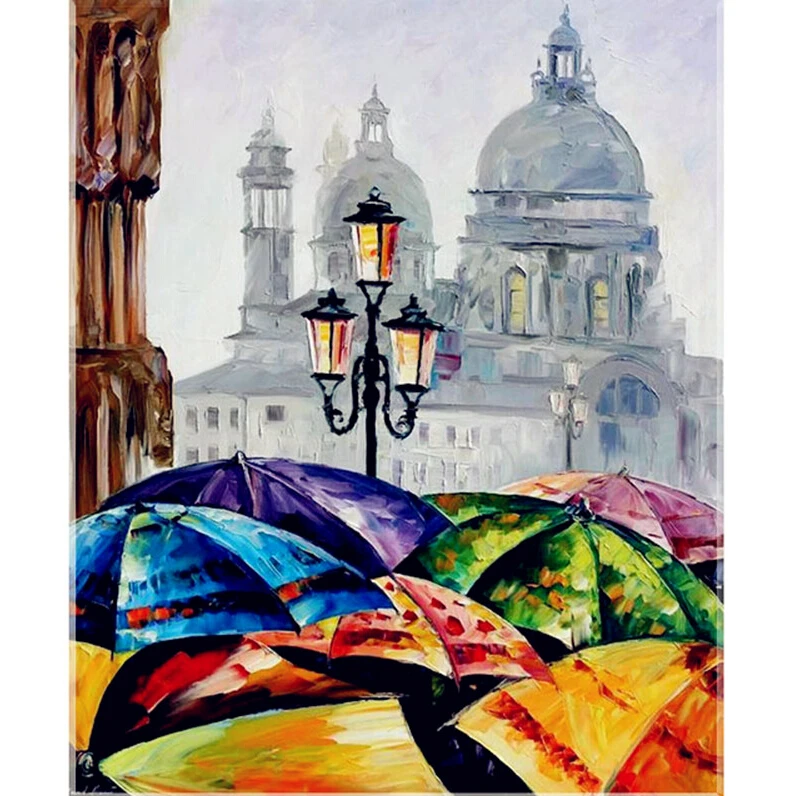 

Yumeart 3D DIY Diamond Painting Cross Stitch Rainning landscape Crystal Needlework Diamond Embroidery Full Diamond Decorative