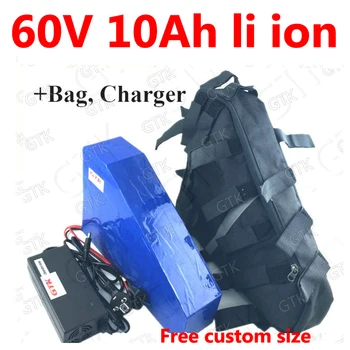 

GTK 60V 10ah lithium ion Triangle battery li ion 18650 BMS rechargeble for 1800w 1000w scooter E bike bicycle + 2A Charger + bag