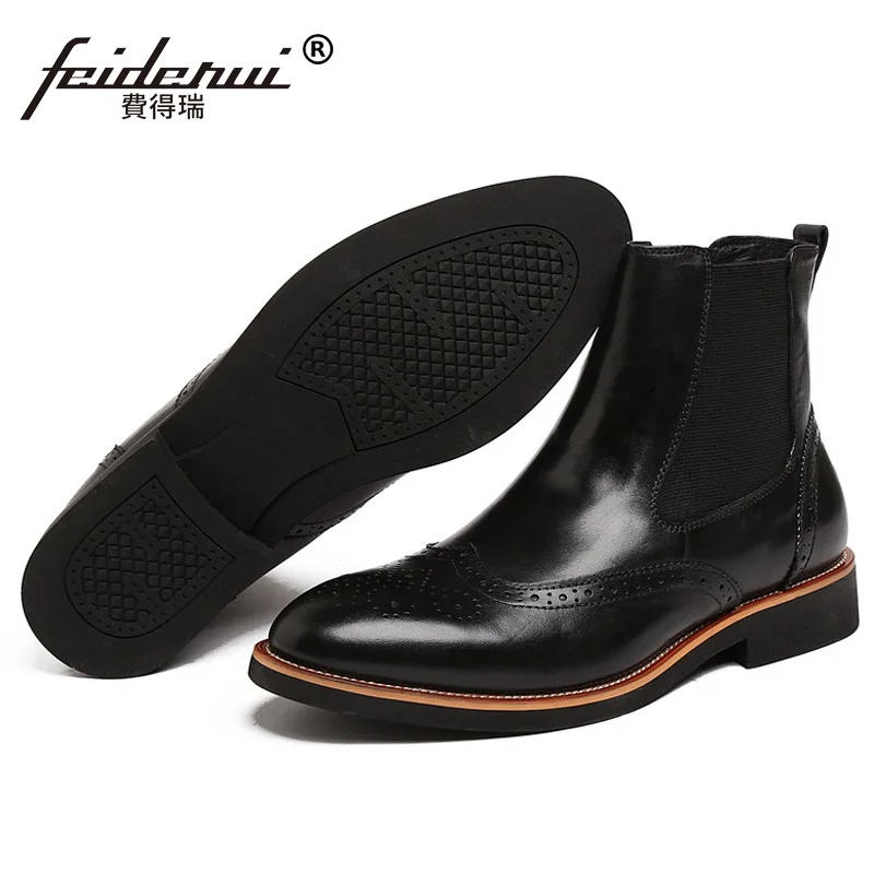 Oxford Genuíno Asa Sapatos Preto Equitação Masculinos Dos Homem Do Couro Chelsea Cowboy Britânicos Vintage Esculpido Ke48 Da De Marca Botas Homens marrom Brogue Tornozelo Ponta xH8gzqxXU