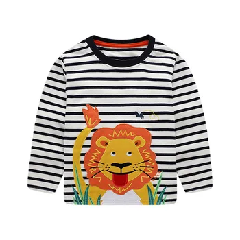 

Jumping meters Applique Animals Baby T shirts Cotton Boys Clothing Lion Stripe Children's Clothes Shirt Top for Kids Boys Girls