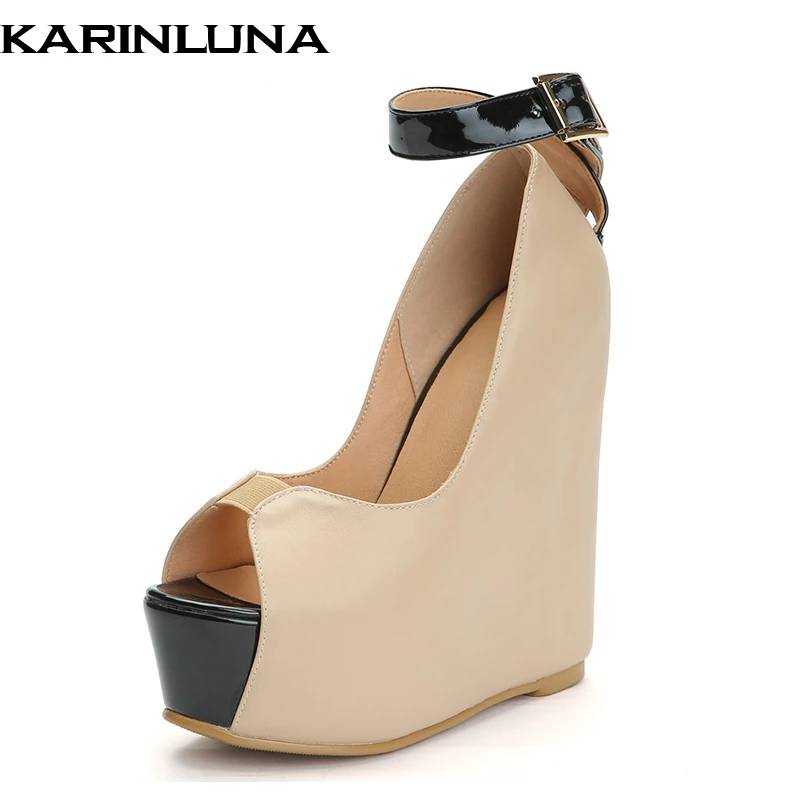 

karinluna Brand design 2019 Large Size 34-47 more colors Women Shoes sexy wedge high heels party peep toe platform summer pumps