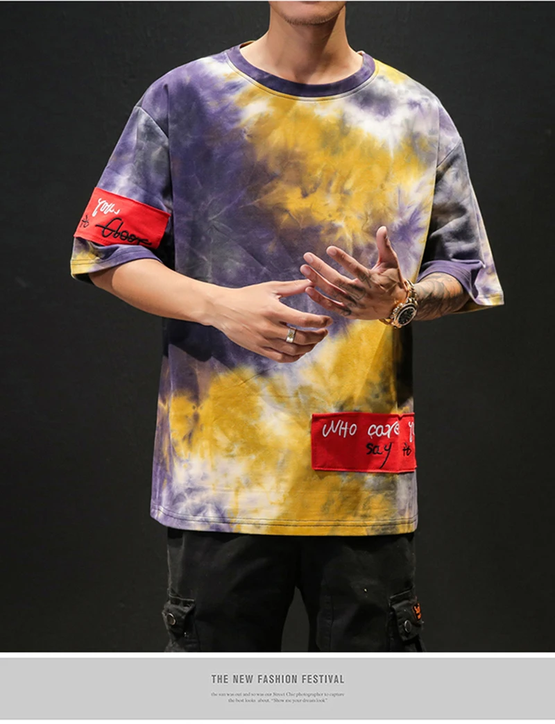 Психоделические футболки для мужчин лето Swag граффити красочные растекшаяся краска чернилами Рок Рэп Прохладный s High Street скейтборд