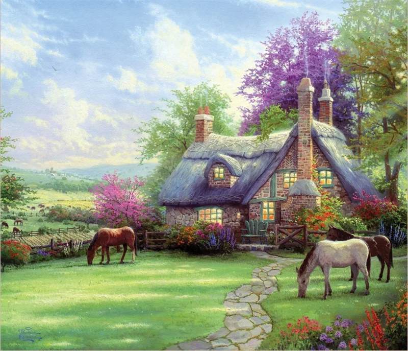 Thomas Kinkade sunshine fairytale cottage Pastoral landscape giclee