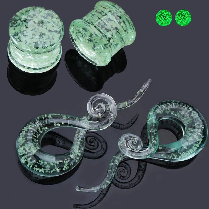 

1Pair Pyrex Glass Glow in Dark Ear Plugs and Tunnels Earring Gauges Expander Stretcher Tragus Plugs Tunnel Piercing Body Jewelry