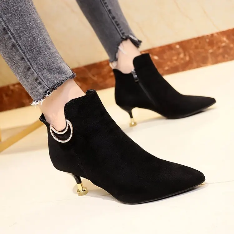 

Booties Women's shoes 2018 MoBeiNi autumn and winter new pointed boots shorts with high-heeled Martin boots single boots