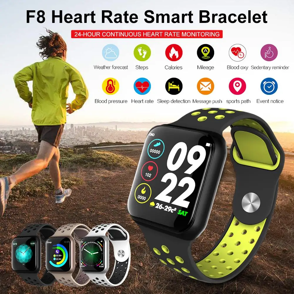 

F8 Smart Watch Fitness Tracker Heart Rate Blood Pressure Blood Oxygen Sleep Monitoring IP67 Watch Remote Camera Sports Watch