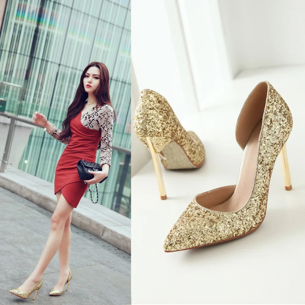 

2016 big size 32-43 fashion shoes woman slip on fashion pointed toe high quality stiletto high heels pumps for women AA513