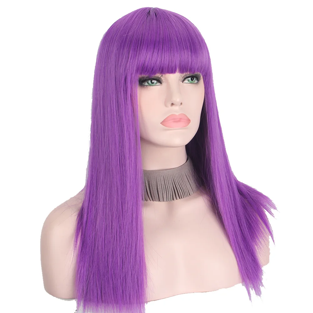

Anxin Synthetic Long Straight Wigs Natural Flat Bangs For Women Cosplay Wig Purple Color