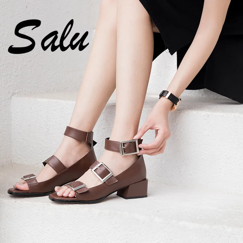 

Salu 2019 Summer Sexy Fashion Women Genuine Leather Shoes Woman Sandals Women Buckle Casual Shoes Sandals Women