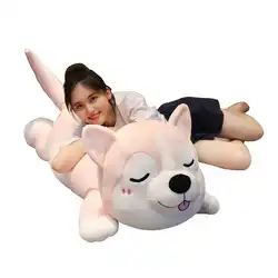 Гигантская бархатная Симпатичная плюшевая игрушка из мультфильма «Хаски», мягкая Лежащая собака кукла с подушкой для сна, подарок для