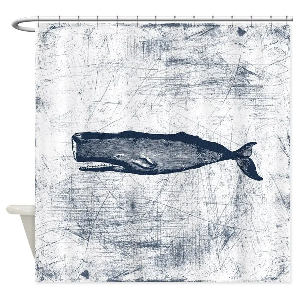 

Vintage Whale Dark Blue Shower Curtain Decorative Fabric Shower Curtain For Bathroom Waterproof Polyester Shower Curtain